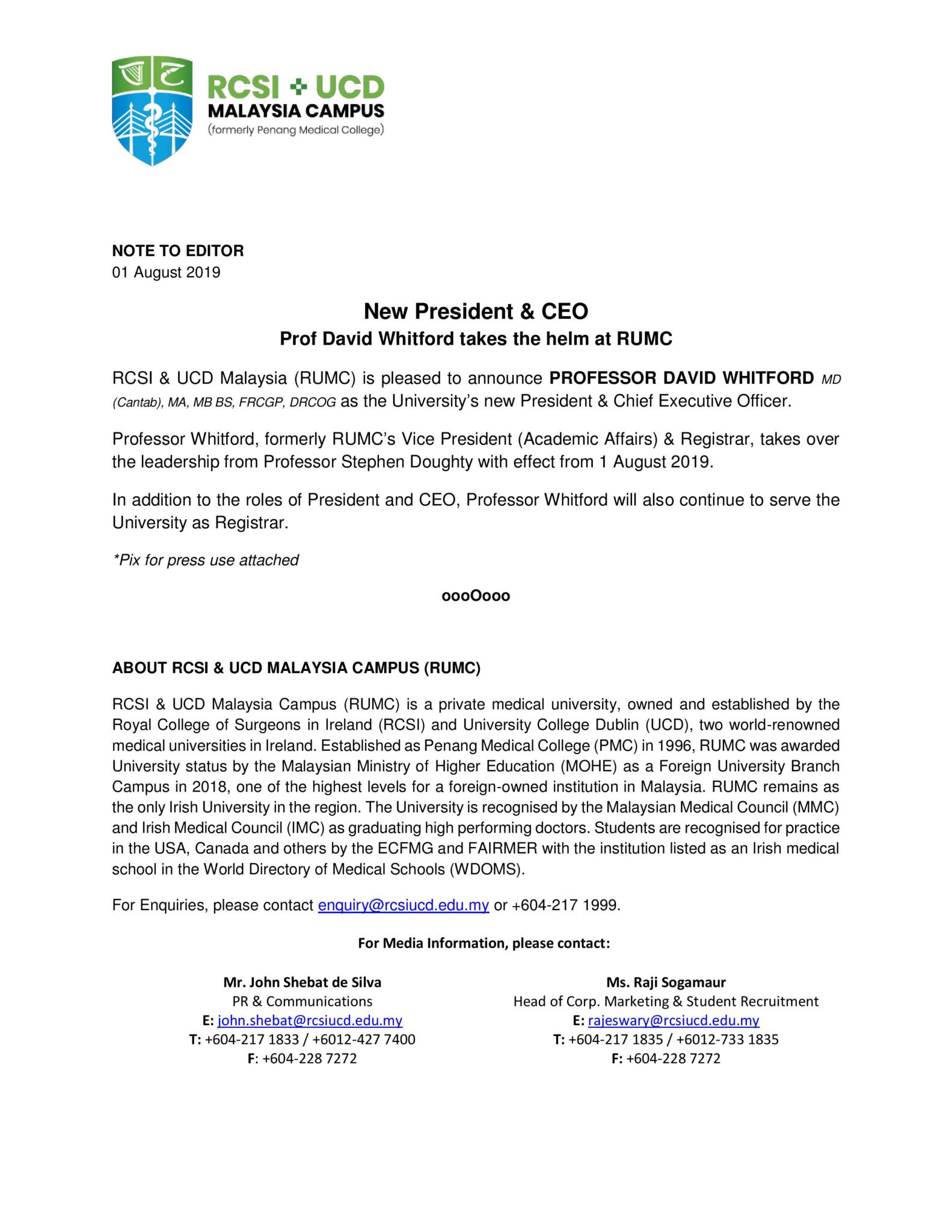 Announcement: New RUMC President & CEO blog image